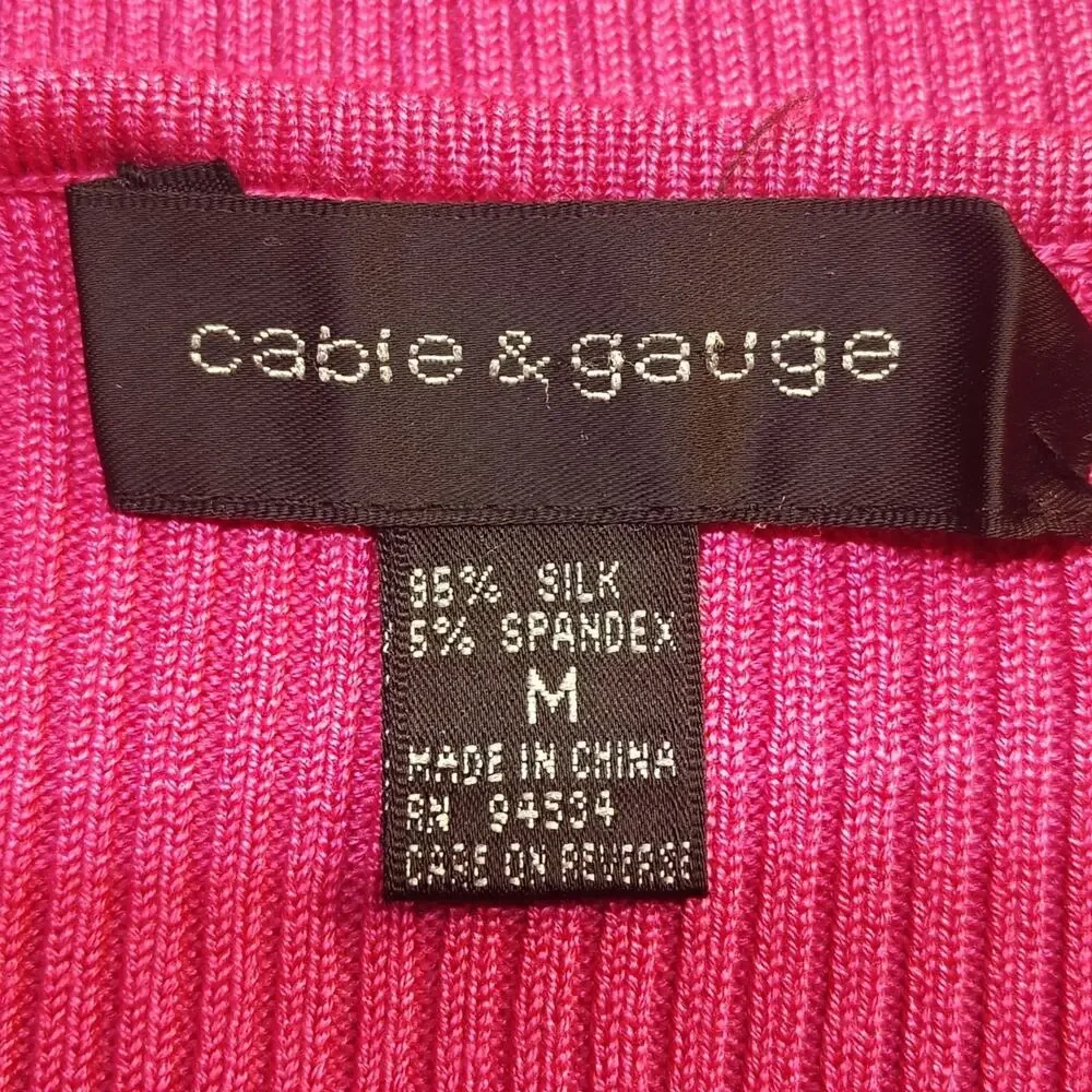 Cable & Gauge Magenta Pink Silk Spandex Ribbed Open Front Cardigan Medium Luxury